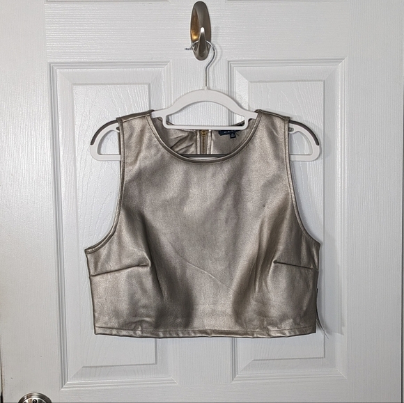 NWT‎ Kirious Metallic Vegan Leather Sleeveless Crop Top Size L - Picture 1 of 7